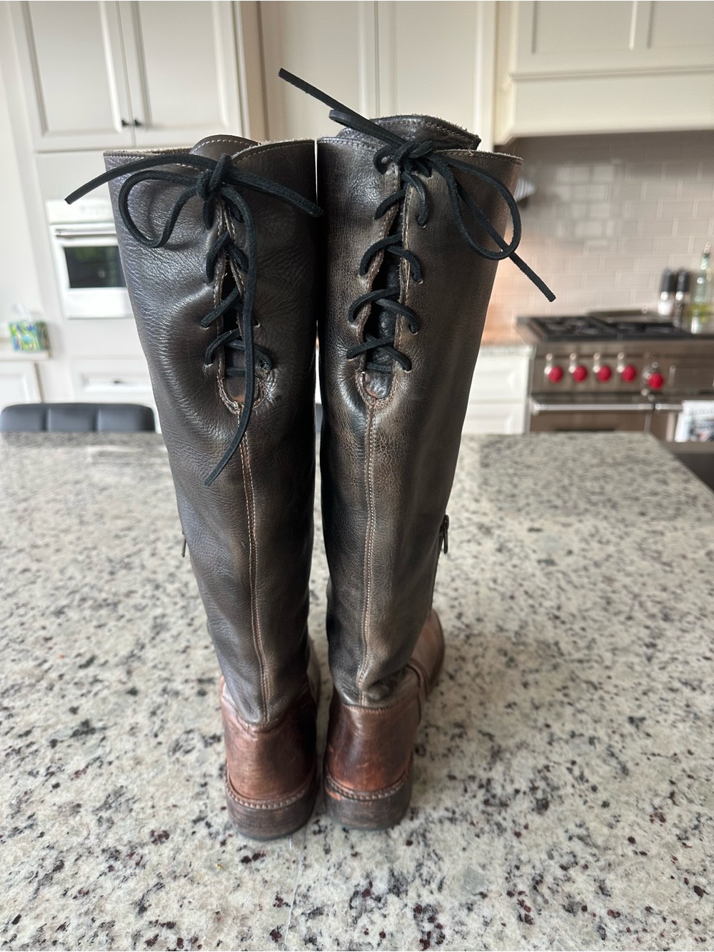 Bed Stu Two-Tone Brown and Black Leather Lace-Up Boots - Picture 2 of 4